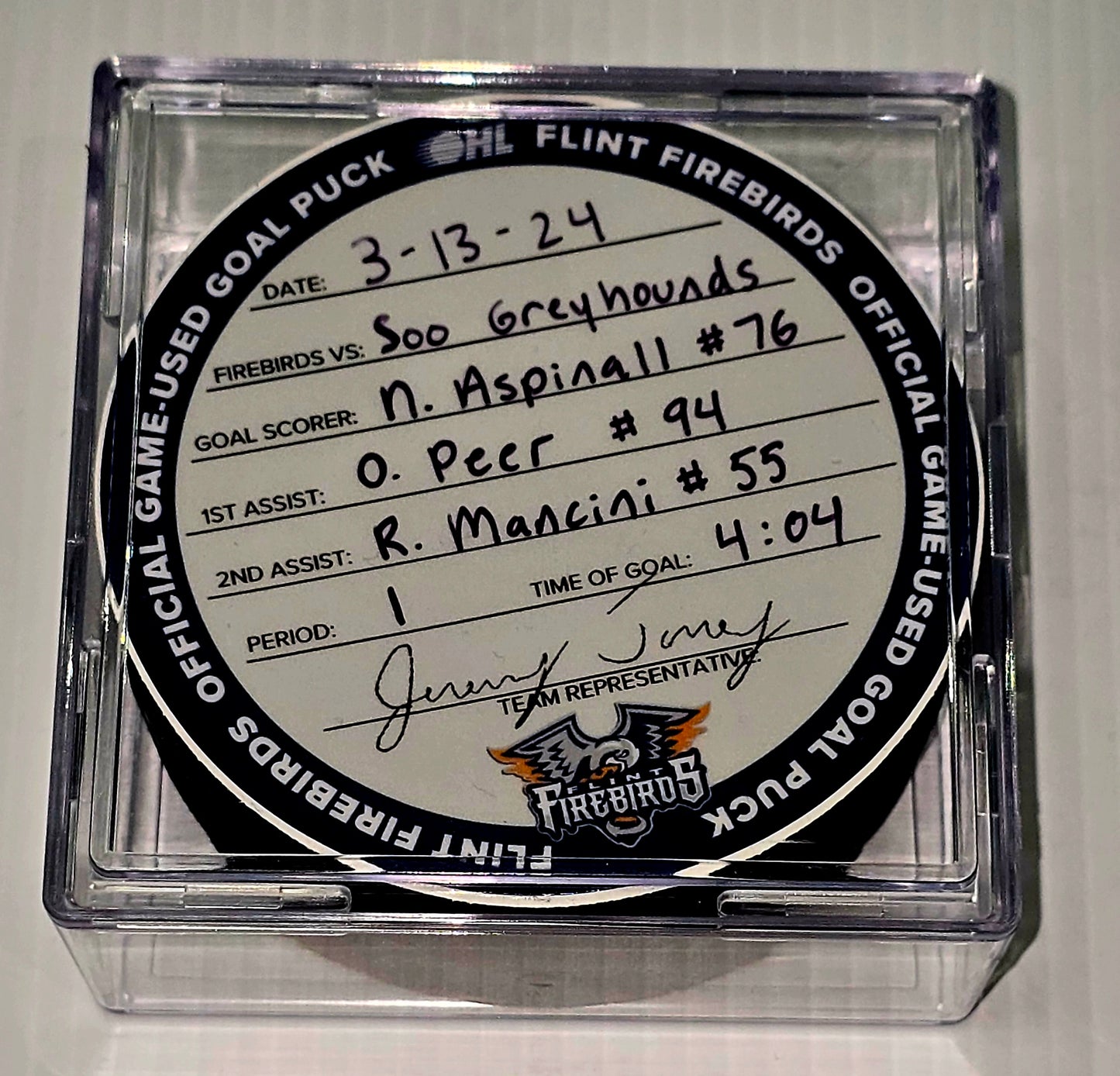 N. Aspinall #76 Goal Puck (3/13/2024)