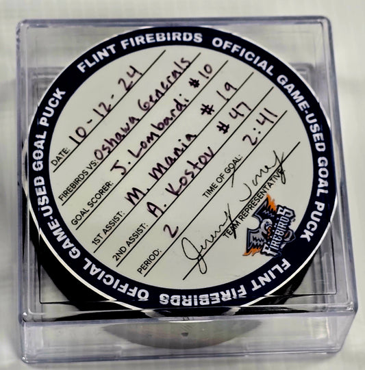 J. Lombardi #10 Goal Puck (10-12-2024)