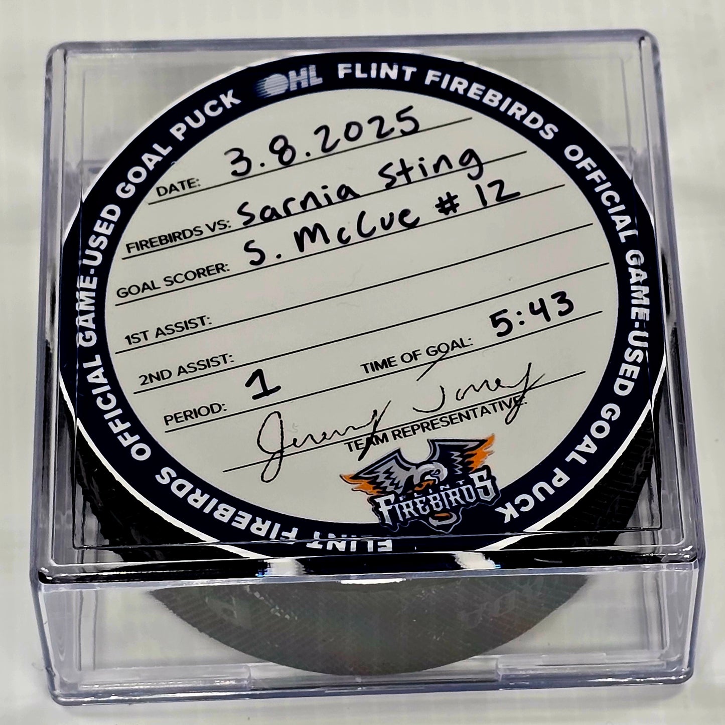 S. McCue #12 Goal Puck (3-8-2025)