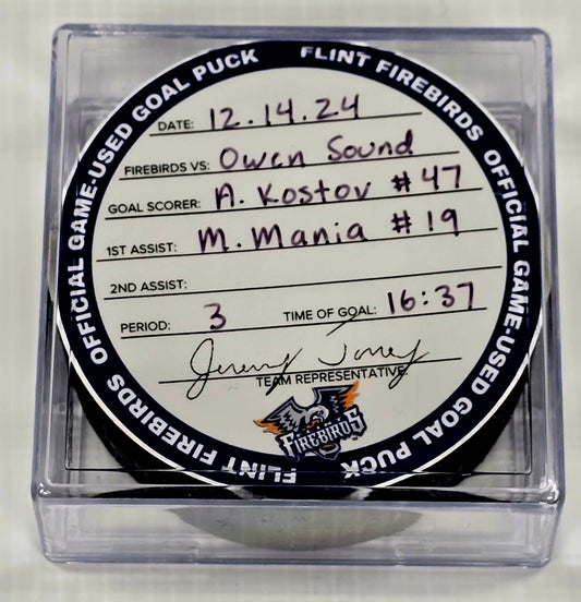 A. Kostov #47 Goal Puck (12-14-2024)