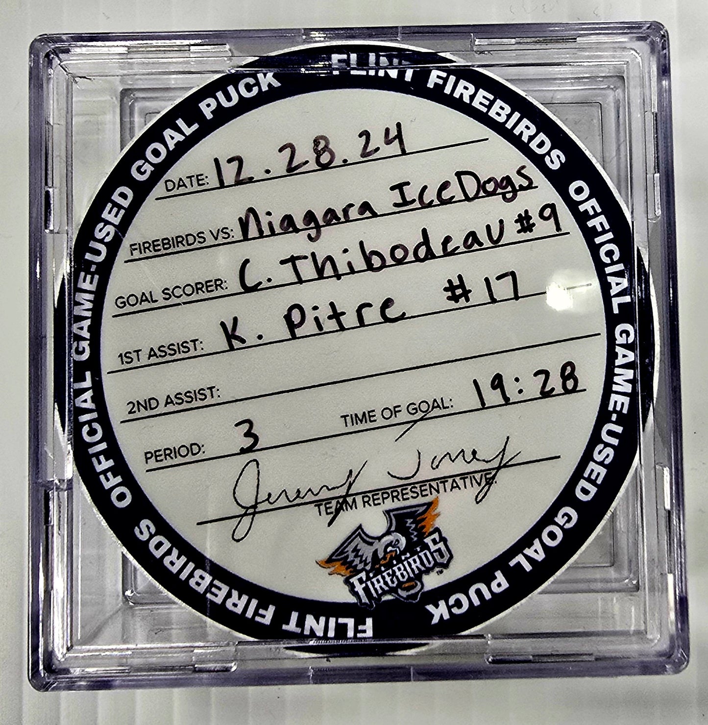 C. Thibodeau #9 Goal Puck (12-28-2024)