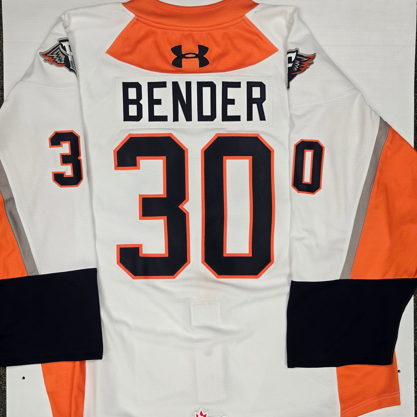 25/26 Season Authentic White Under Armour Jersey: Issued to Bender, #30